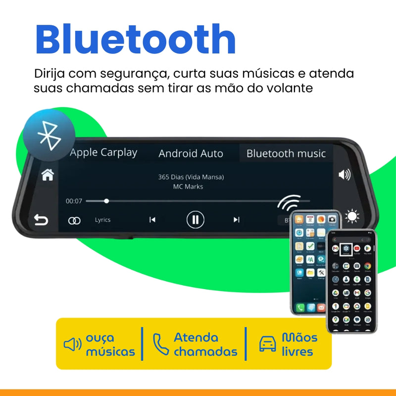 SmartVision PRO™ – Retrovisor Multimídia com [CÂMERA DE RÉ + FRONTAL]