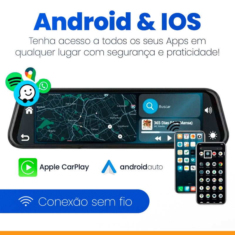 SmartVision PRO™ – Retrovisor Multimídia com [CÂMERA DE RÉ + FRONTAL]